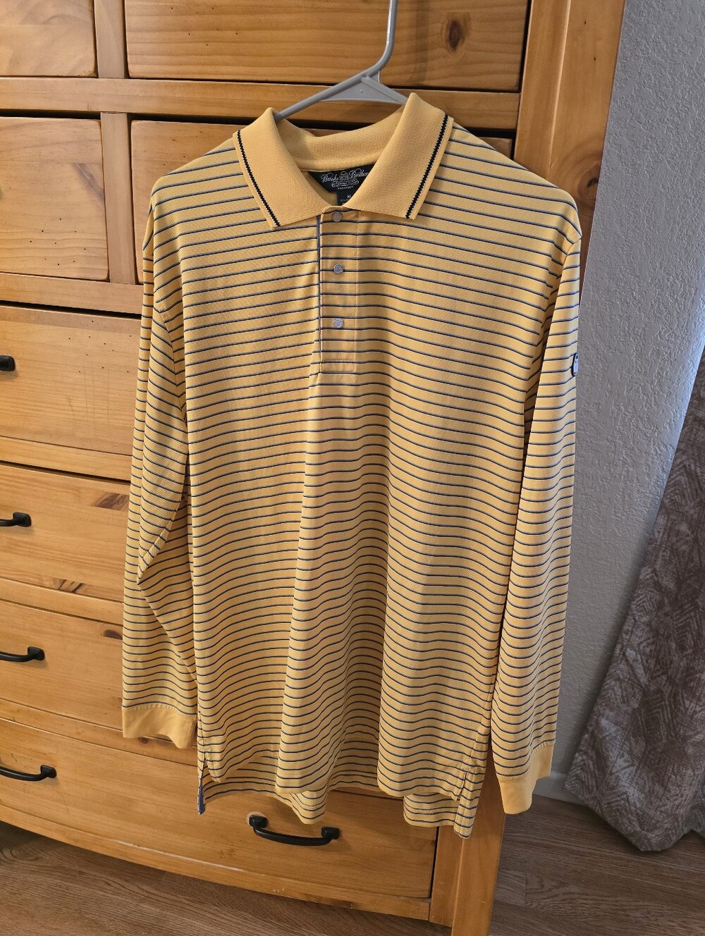 Brooks Brothers Long-Sleeve Yellow Striped Polo Shirt,  EUC Size Medium